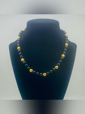 Vintage Napier Black & Gold Tone Bead Strand Choker 16”
